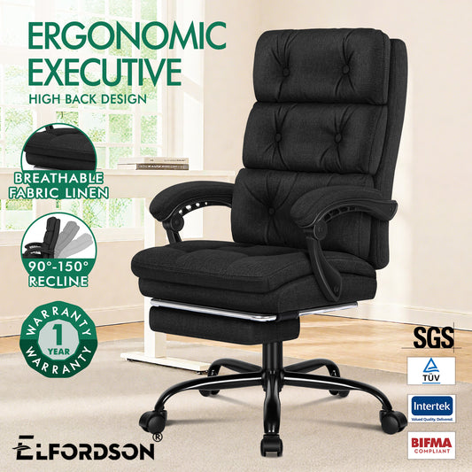 ELFORDSON Office Chair Executive Computer Fabric Seat Recliner Gaming Black