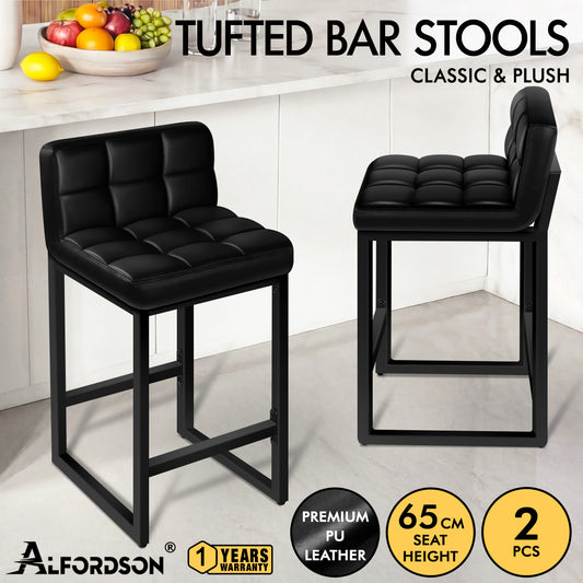 ALFORDSON 65CM Counter Height Bar Stools Set of 2, Metal Frame, Black