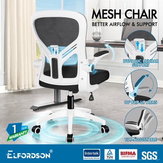 ELFORDSON Mesh Office Chair Executive Tilt Fabric Computer Work Black and White