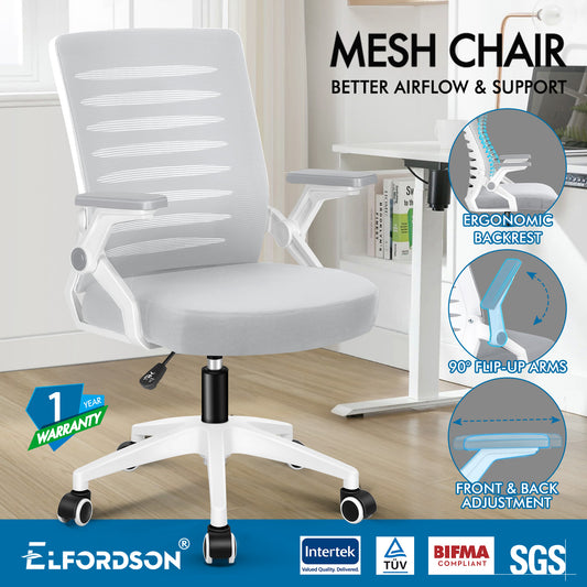 ELFORDSON Mesh Office Chair Executive Computer Seat Work Grey and White