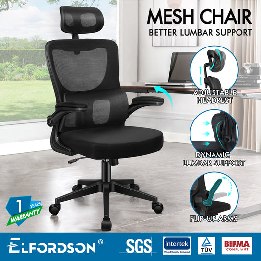 ELFORDSON Mesh Office Chair Executive Computer Fabric Tilt All Black