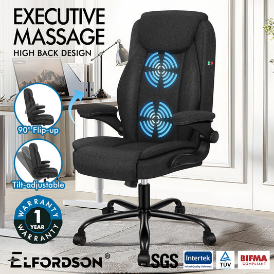 ELFORDSON Massage Office Chair Ergonomic Executive Computer Gaming Fabric Black