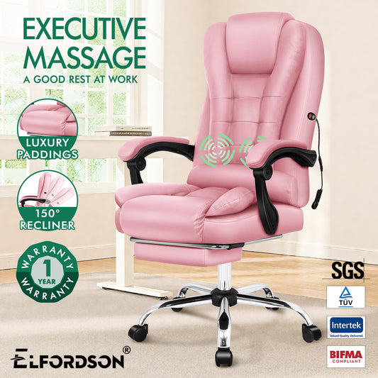 ELFORDSON Massage Office Chair Gaming Executive Seat PU Leather Pink