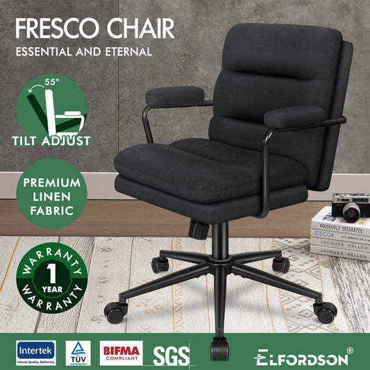 ELFORDSON Office Chair Ergonomic Executive Computer Work Seat Fabric Black