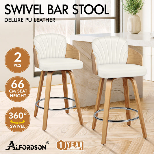 ALFORDSON 2x Swivel Bar Stools Alice Kitchen Wooden Dining Chair White