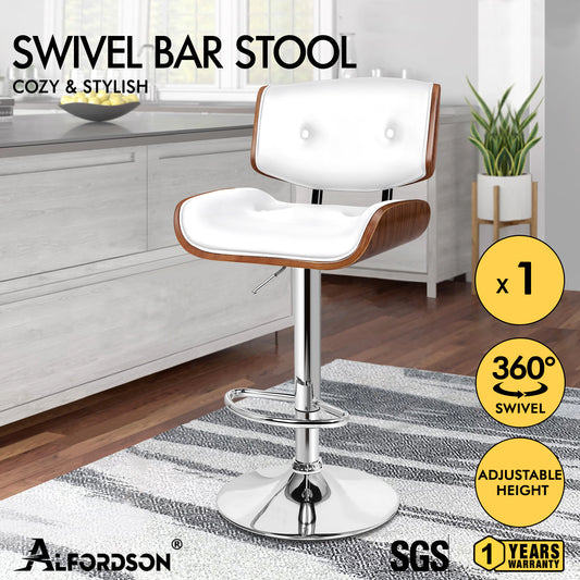 ALFORDSON Bar Stools, Wooden, 360° Swivel PU Leather, White