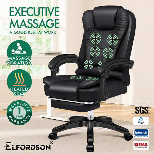 ELFORDSON Office Chair with 8-Point Massage and Heat Function, Black