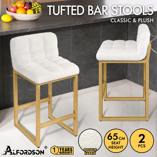 ALFORDSON 65CM Counter Height Bar Stools Set of 2, Metal Frame, White