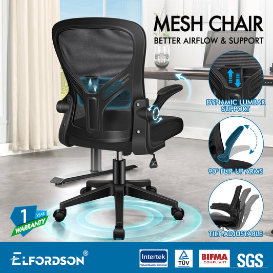 ELFORDSON Mesh Office Chair Executive Tilt Fabric Computer Work All Black
