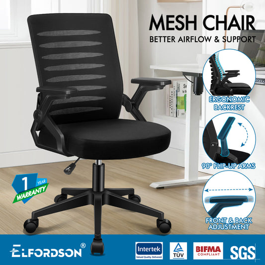 ELFORDSON Mesh Office Chair Executive Computer Seat Work All Black