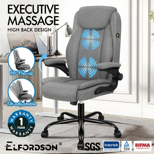 ELFORDSON Massage Office Chair Ergonomic Executive Computer Gaming Fabric Grey