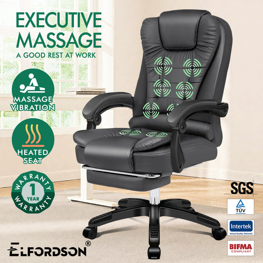 ELFORDSON Office Chair with 8-Point Massage and Heat Function, Grey