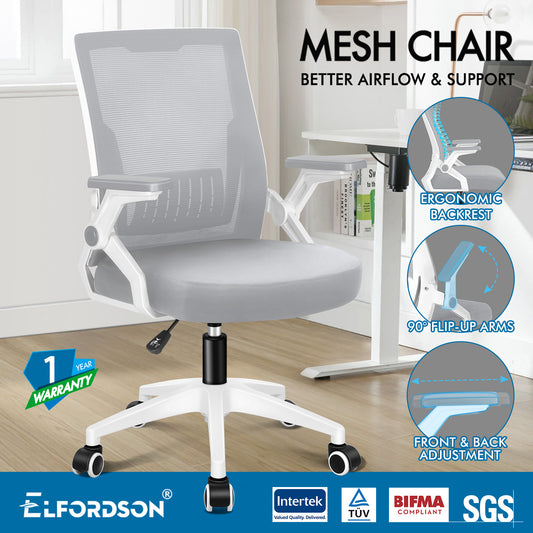 ELFORDSON Mesh Office Chair Gaming Racing Work Grey and White