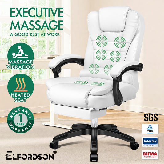 ELFORDSON Office Chair with 8-Point Massage and Heat Function, White
