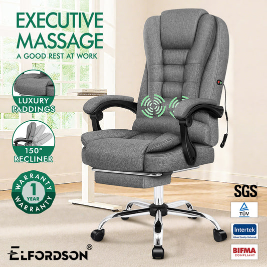 ELFORDSON Massage Office Chair Executive Seat Fabric Grey