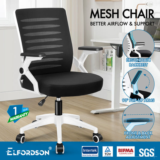 ELFORDSON Mesh Office Chair Executive Computer Seat Work Black and White