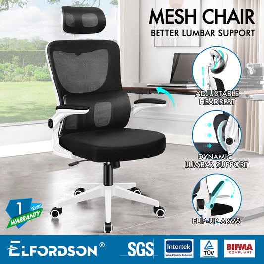 ELFORDSON Mesh Office Chair Executive Computer Fabric Tilt Black and White