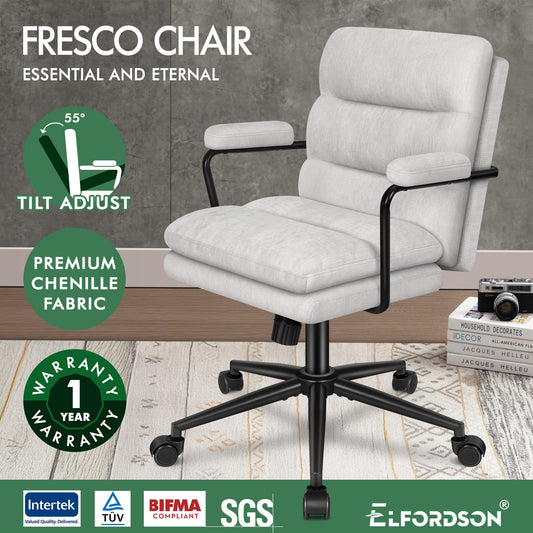 ELFORDSON Office Chair Ergonomic Executive Computer Work Seat Chenille Grey