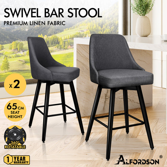 ALFORDSON 2x Swivel Bar Stools Kitchen Dining Chair Cafe Metal DARK GREY