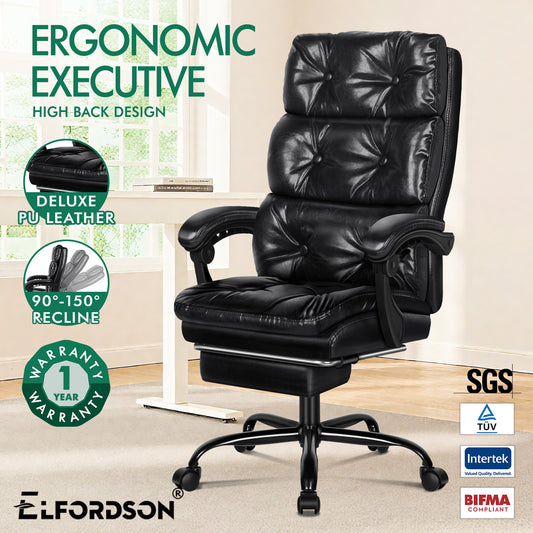 ELFORDSON Office Chair Executive Computer PU Leather Seat Work Recliner Gaming