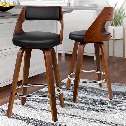 ALFORDSON 2x Swivel Bar Stools Eden Kitchen Wooden Dining Chair Black