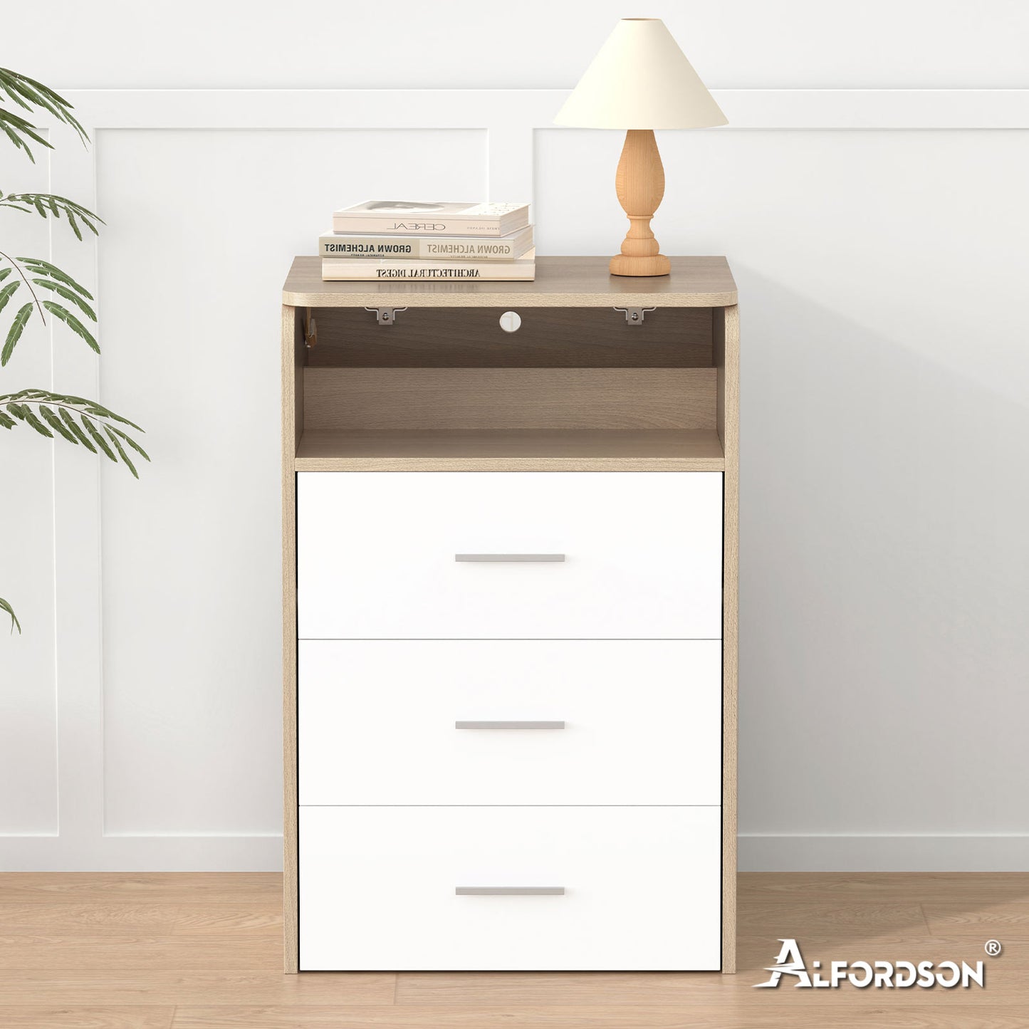 ALFORDSON 3 in 1 Dressing Table with Stool, Makeup Vanity Hinged Mirror, Foldable Top, Drawers Vanity Desk with LED Lighting, Small Dressing Table Set, Cosmetic Table for Bedroom,Wood Color