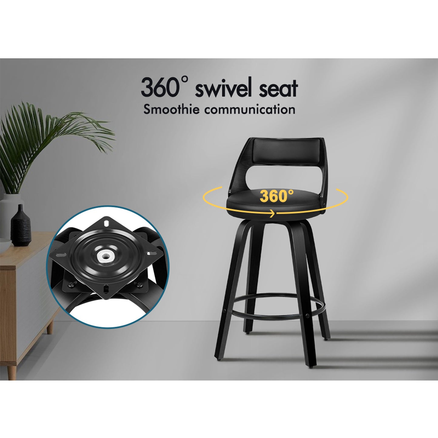 ALFORDSON 2x Swivel Bar Stools Eden Kitchen Wooden Dining Chair All Black