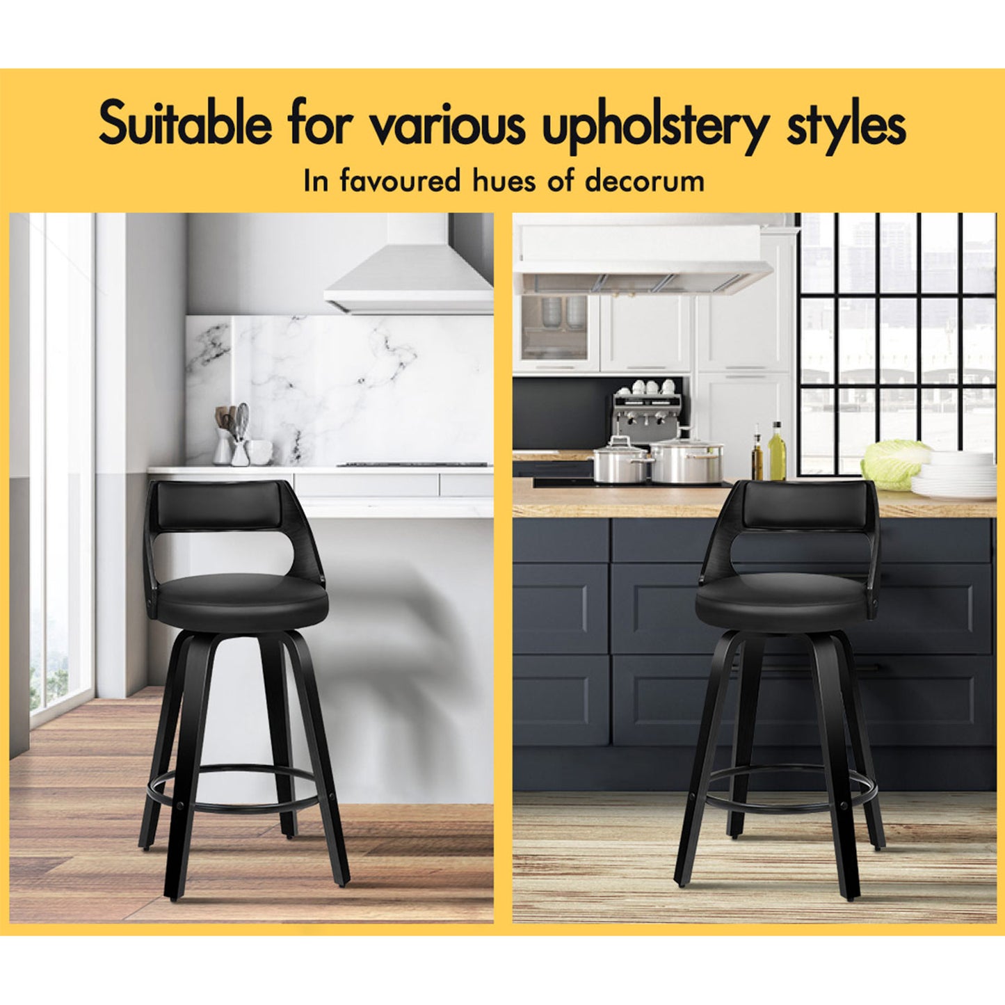 ALFORDSON 2x Swivel Bar Stools Eden Kitchen Wooden Dining Chair All Black