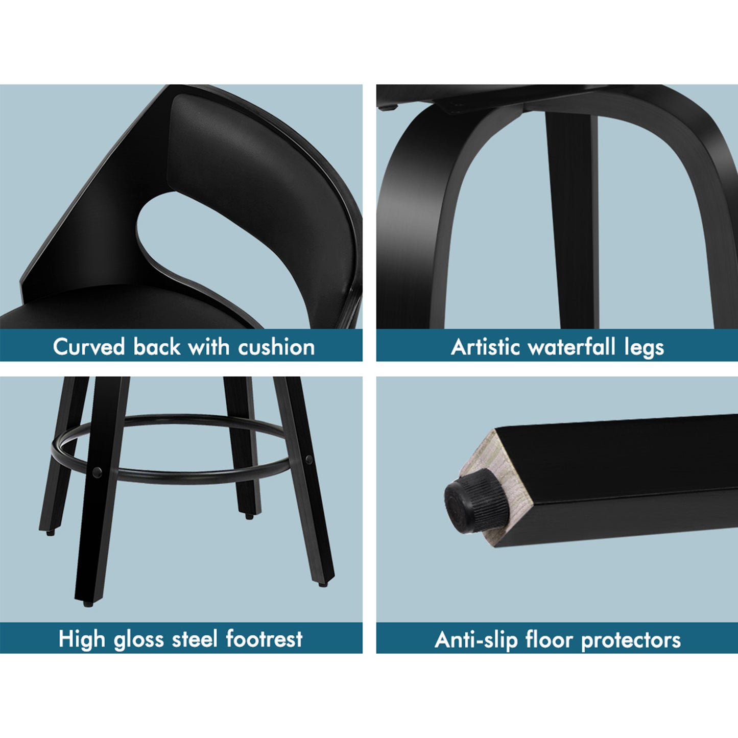 ALFORDSON 2x Swivel Bar Stools Eden Kitchen Wooden Dining Chair All Black