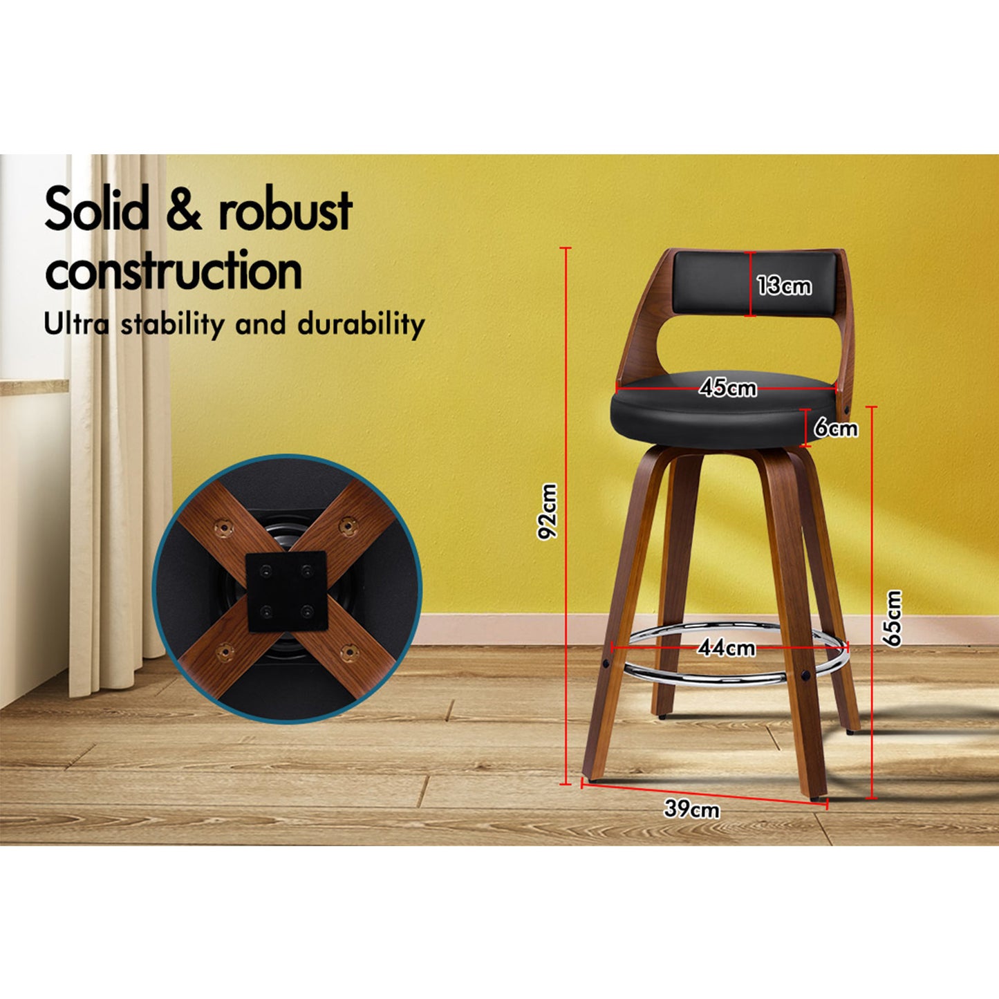 ALFORDSON 2x Swivel Bar Stools Eden Kitchen Wooden Dining Chair Black