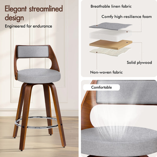 ALFORDSON 4x Swivel Bar Stools Eden Kitchen Dining Chair Wooden LIGHT GREY