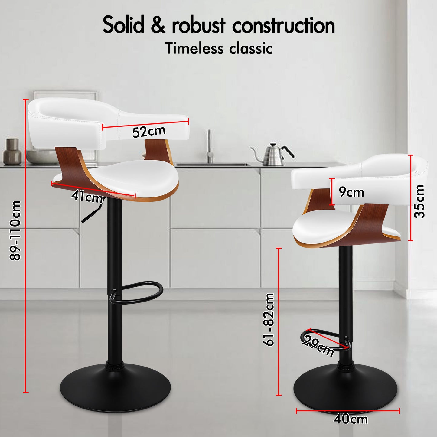 ALFORDSON 1x Bar Stool Joan Kitchen Swivel Chair Wooden Leather Gas Lift White