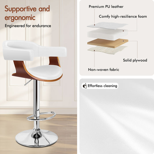 ALFORDSON 2x Bar Stool Joan Kitchen Swivel Chair Wooden Leather Gas Lift White
