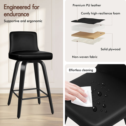 ALFORDSON 4x Swivel Bar Stools Bailey Kitchen Wooden Dining Chair ALL BLACK