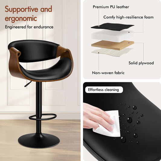 ALFORDSON 2 x Breakfast Bar Stools - 360° Swivel, Height Adjustable, Black