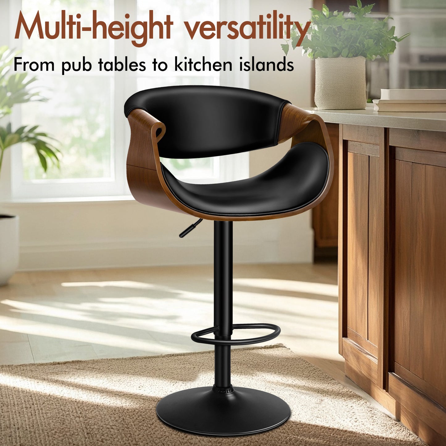 ALFORDSON 2 x Breakfast Bar Stools - 360° Swivel, Height Adjustable, Black