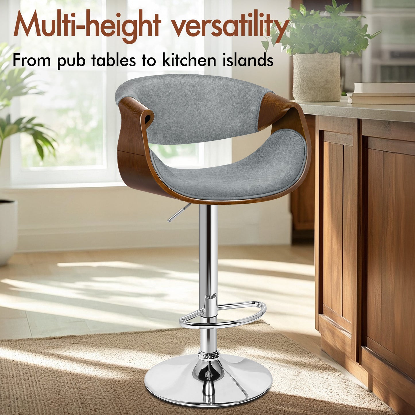 ALFORDSON 2 x Breakfast Bar Stools - 360° Swivel, Height Adjustable, Grey