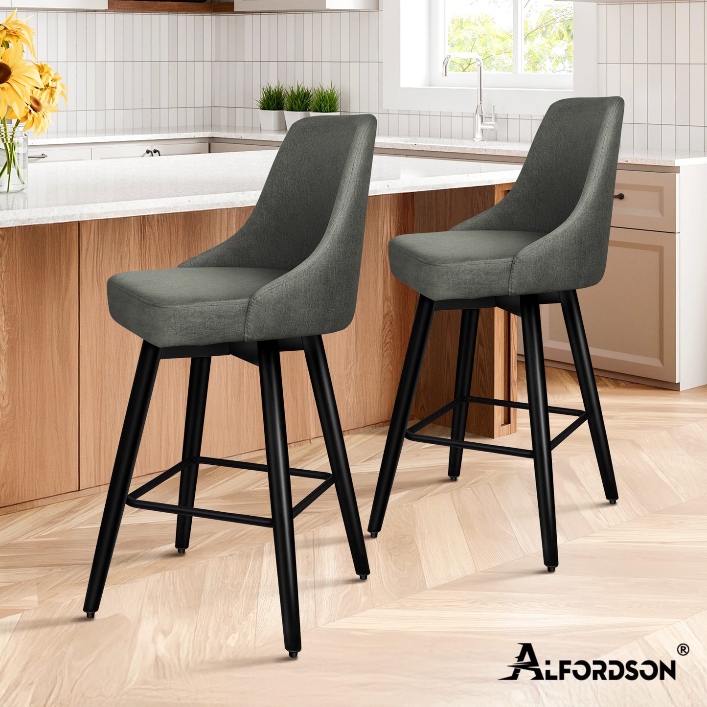 ALFORDSON 2x Swivel Bar Stools Kitchen Dining Chair Cafe Metal DARK GREY