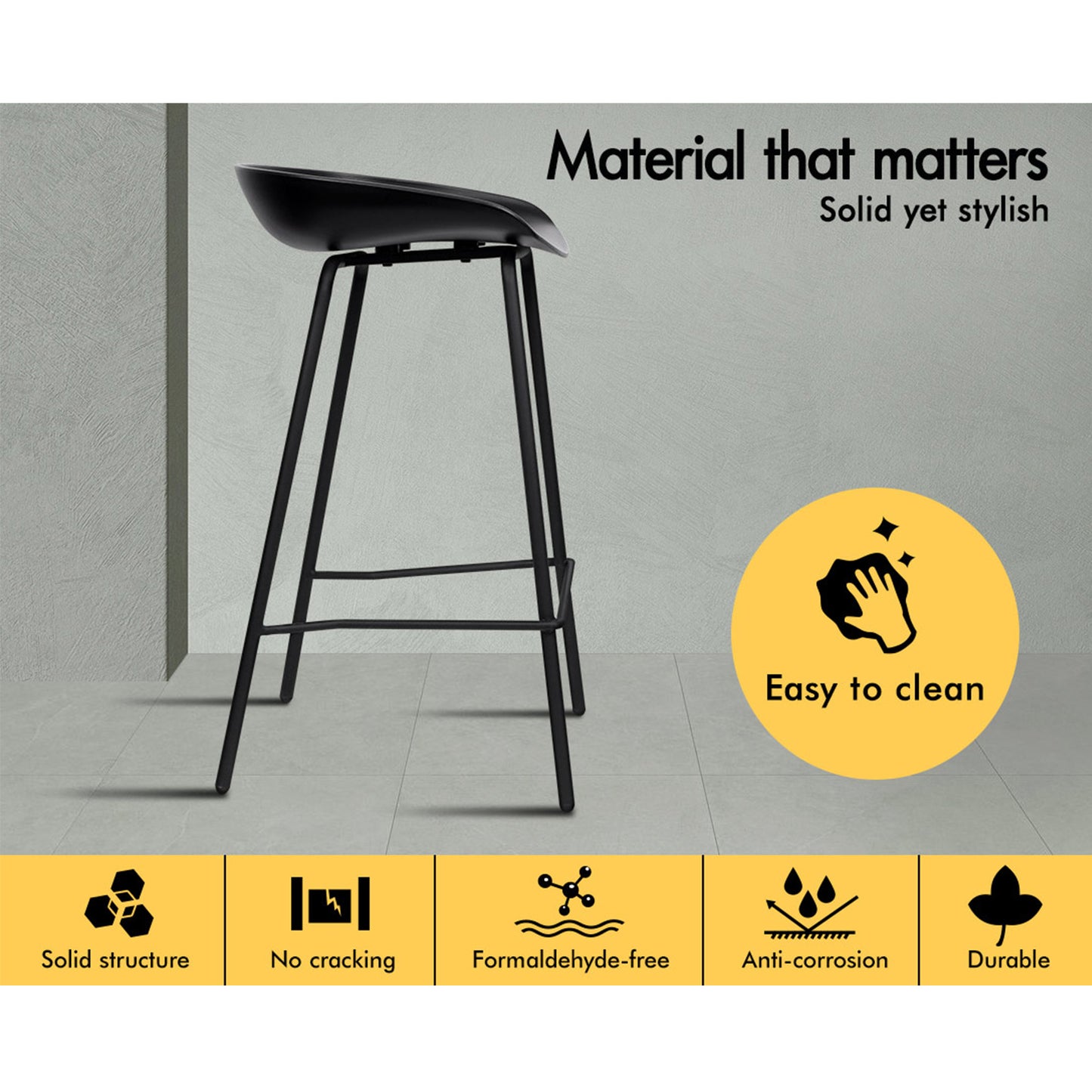 ALFORDSON 2x Kitchen Bar Stools Bar Stool Counter Chairs Metal Black Finn