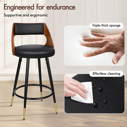 ALFORDSON Bar Stools Set of 4, 360° Swivel, Thick Padded PU Leather Seat, Black
