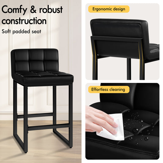 ALFORDSON 65CM Counter Height Bar Stools Set of 4, Metal Frame, Black