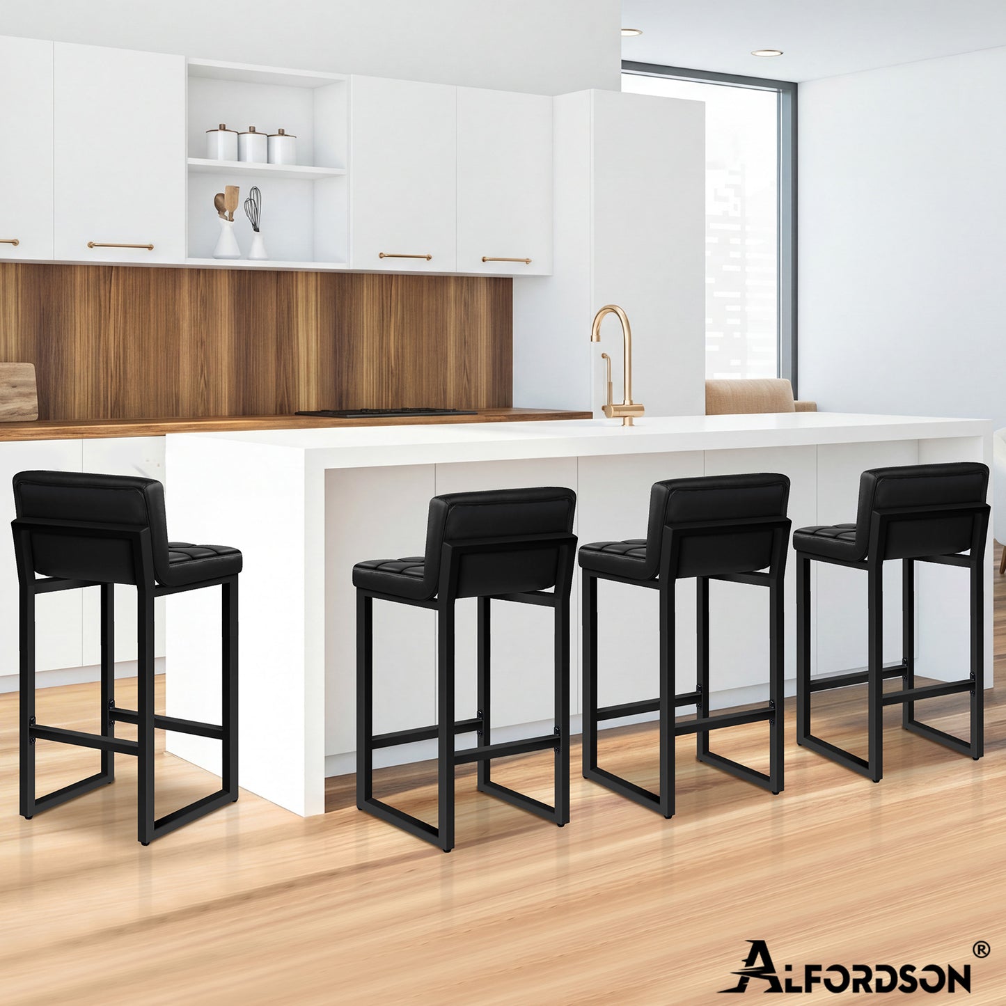 ALFORDSON 65CM Counter Height Bar Stools Set of 4, Metal Frame, Black