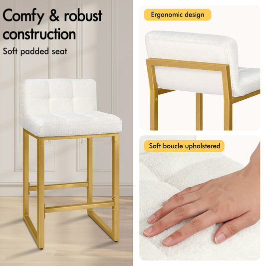 ALFORDSON 65CM Counter Height Bar Stools Set of 4, Metal Frame, White