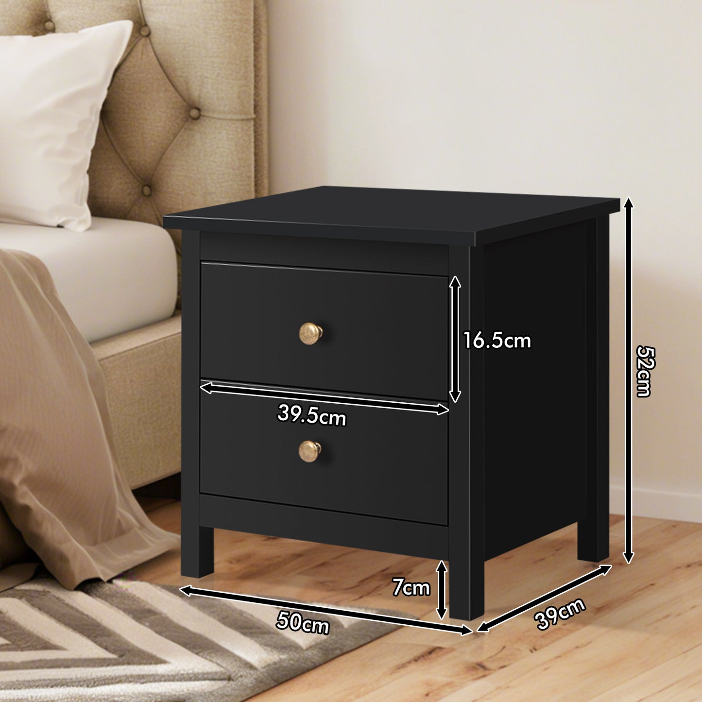 ELFORDSON Bedside Table 2 Drawers Wooden Storage Cabinet Chest Shelf Nightstand