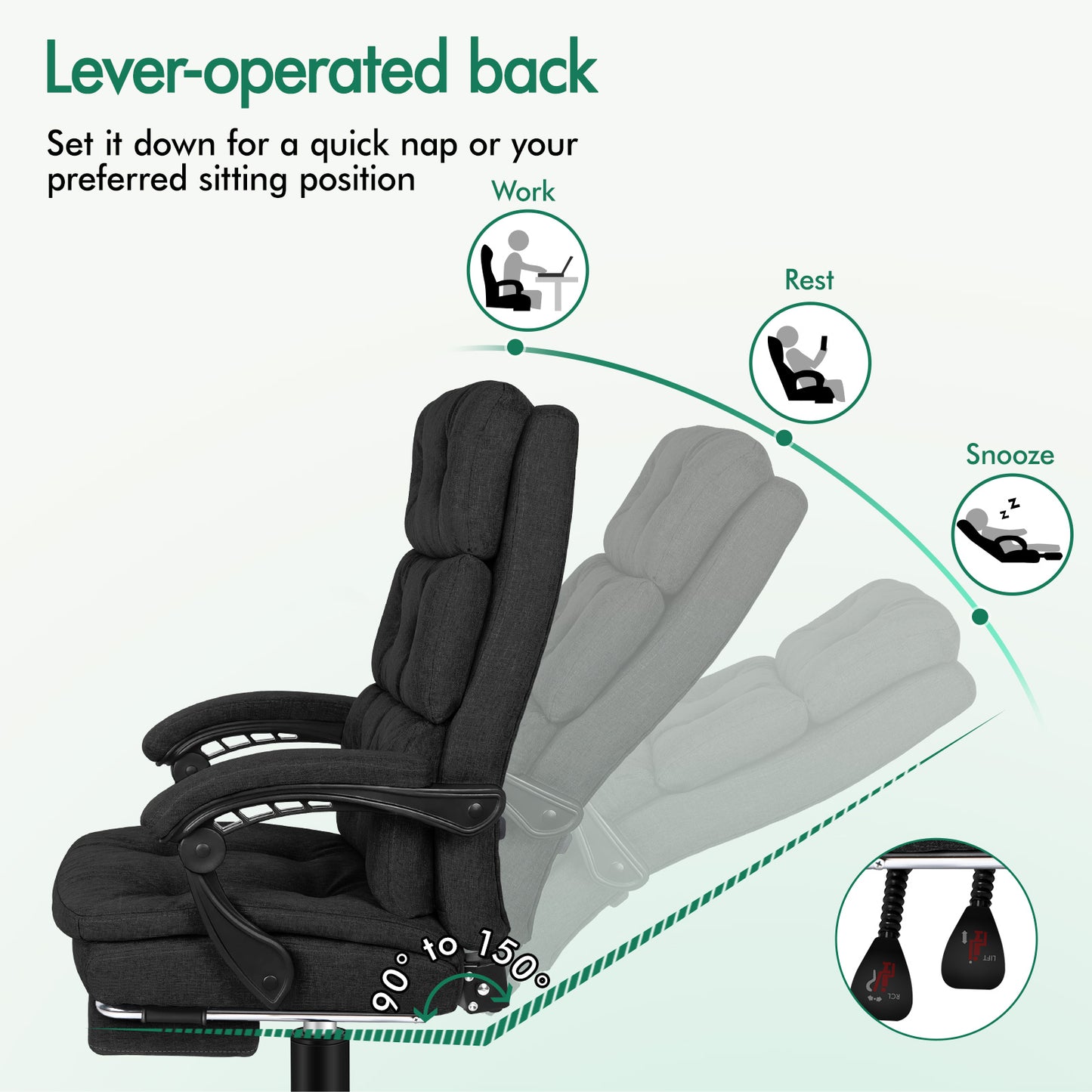 ELFORDSON Office Chair Executive Computer Fabric Seat Recliner Gaming Black