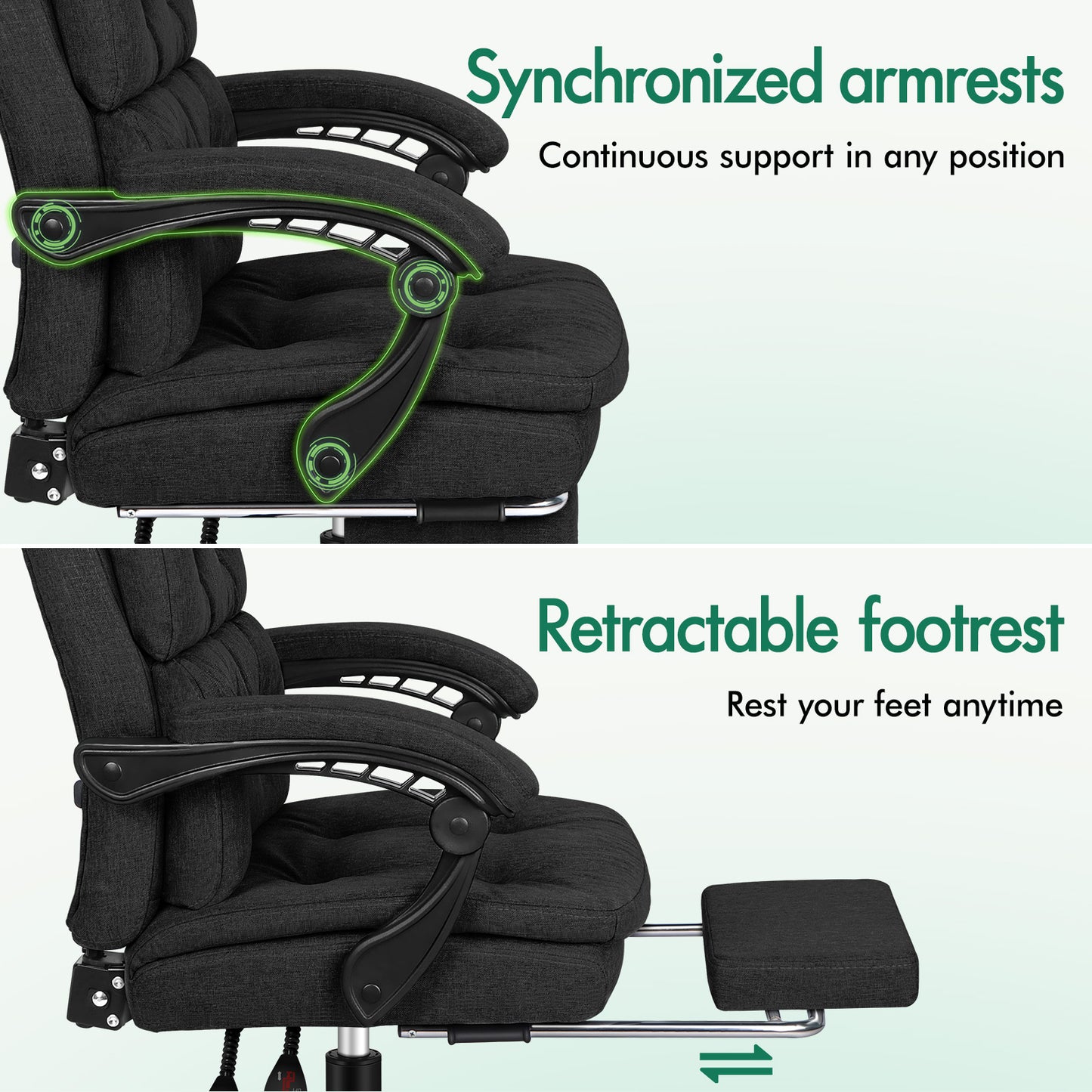 ELFORDSON Office Chair Executive Computer Fabric Seat Recliner Gaming Black