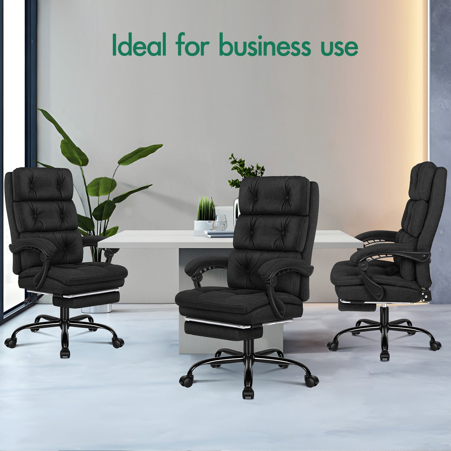 ELFORDSON Office Chair Executive Computer Fabric Seat Recliner Gaming Black