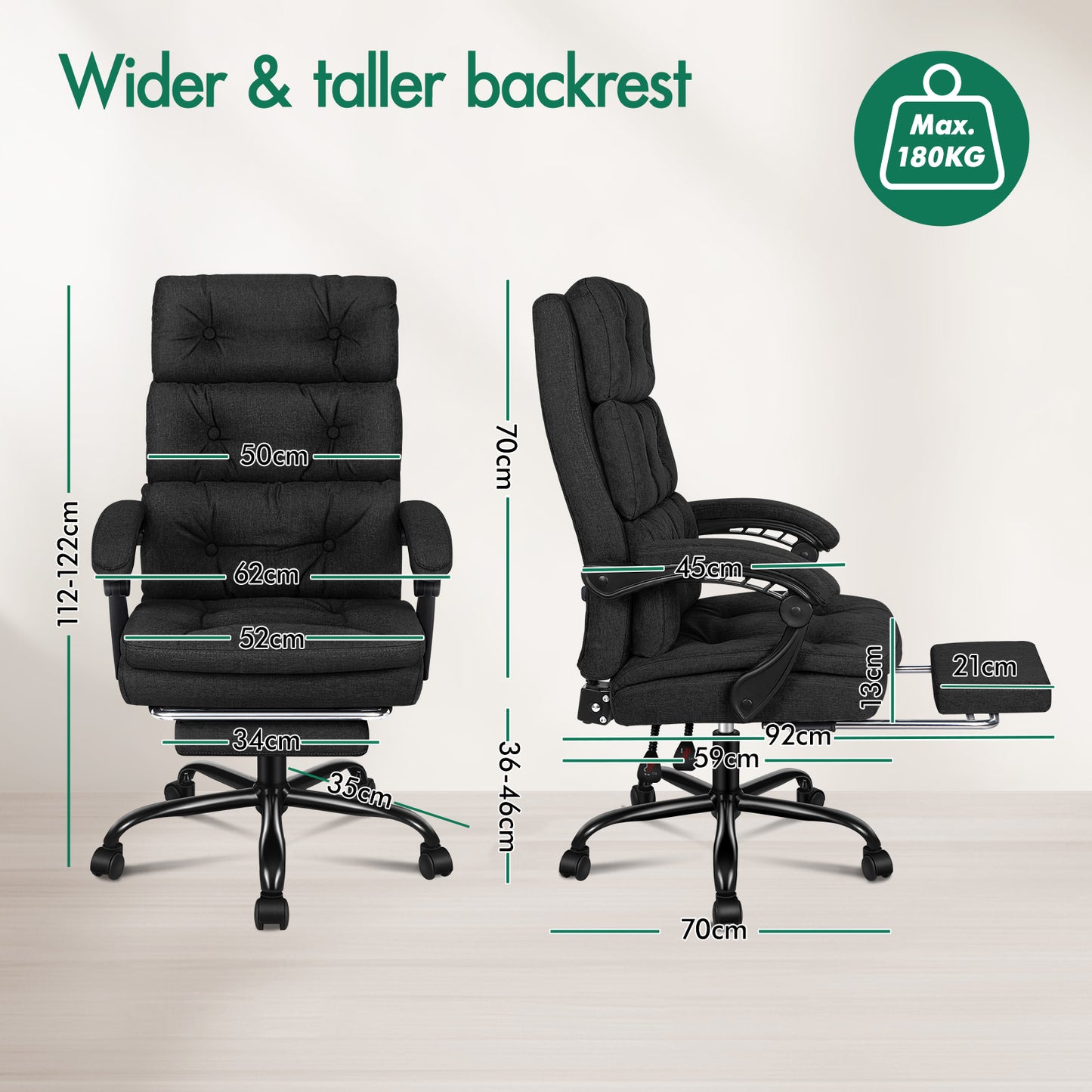 ELFORDSON Office Chair Executive Computer Fabric Seat Recliner Gaming Black