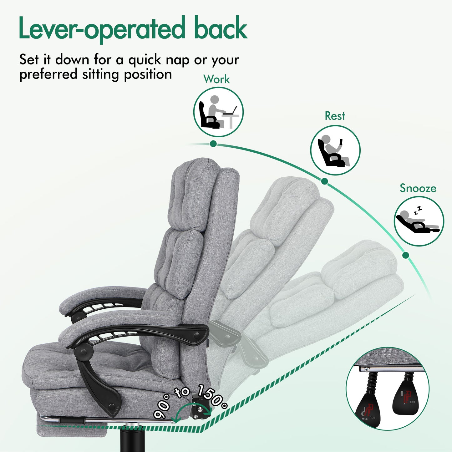 ELFORDSON Office Chair Executive Computer Fabric Work Seat Recliner Gaming