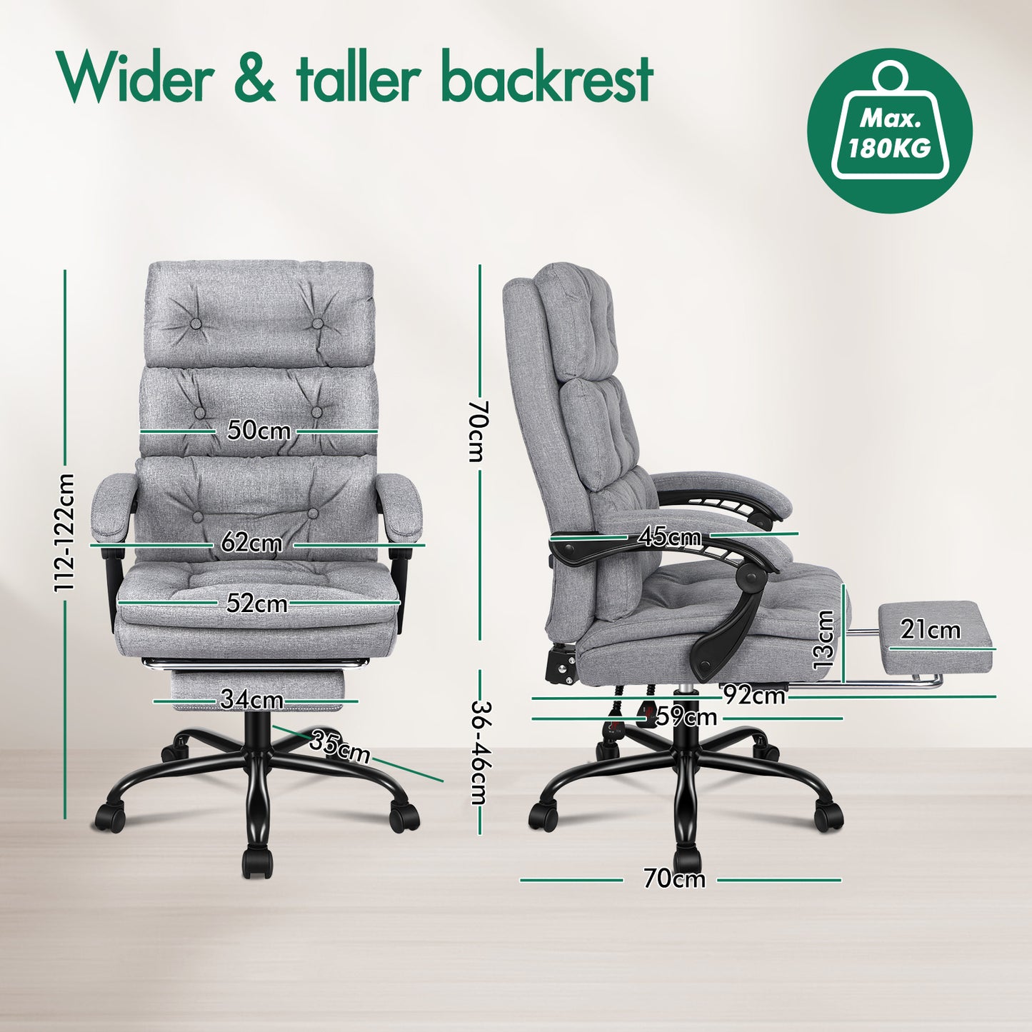 ELFORDSON Office Chair Executive Computer Fabric Work Seat Recliner Gaming